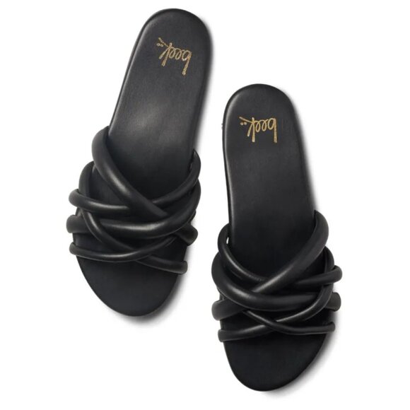 NEW BEEK Leather Puffback Flat Sandals black for women 763mn - Picture 2 of 6